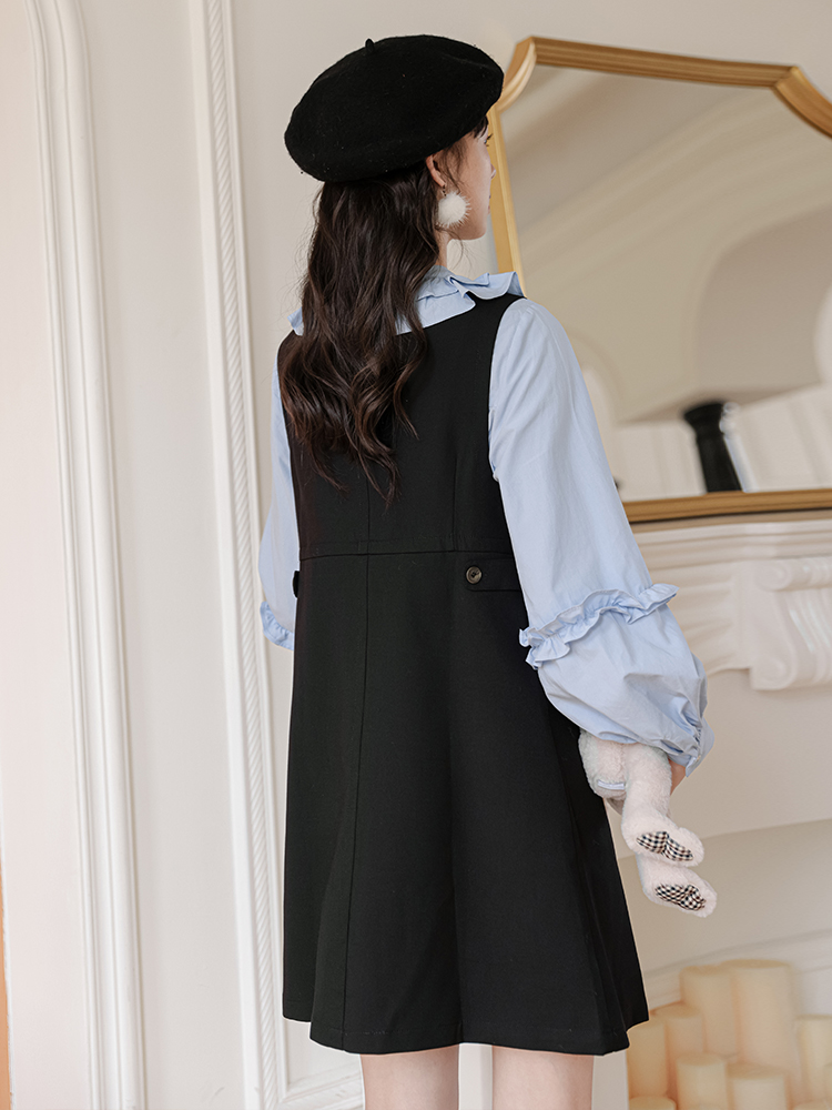 Black Overall Dress with Blouse Two-Piece Set - Image 5