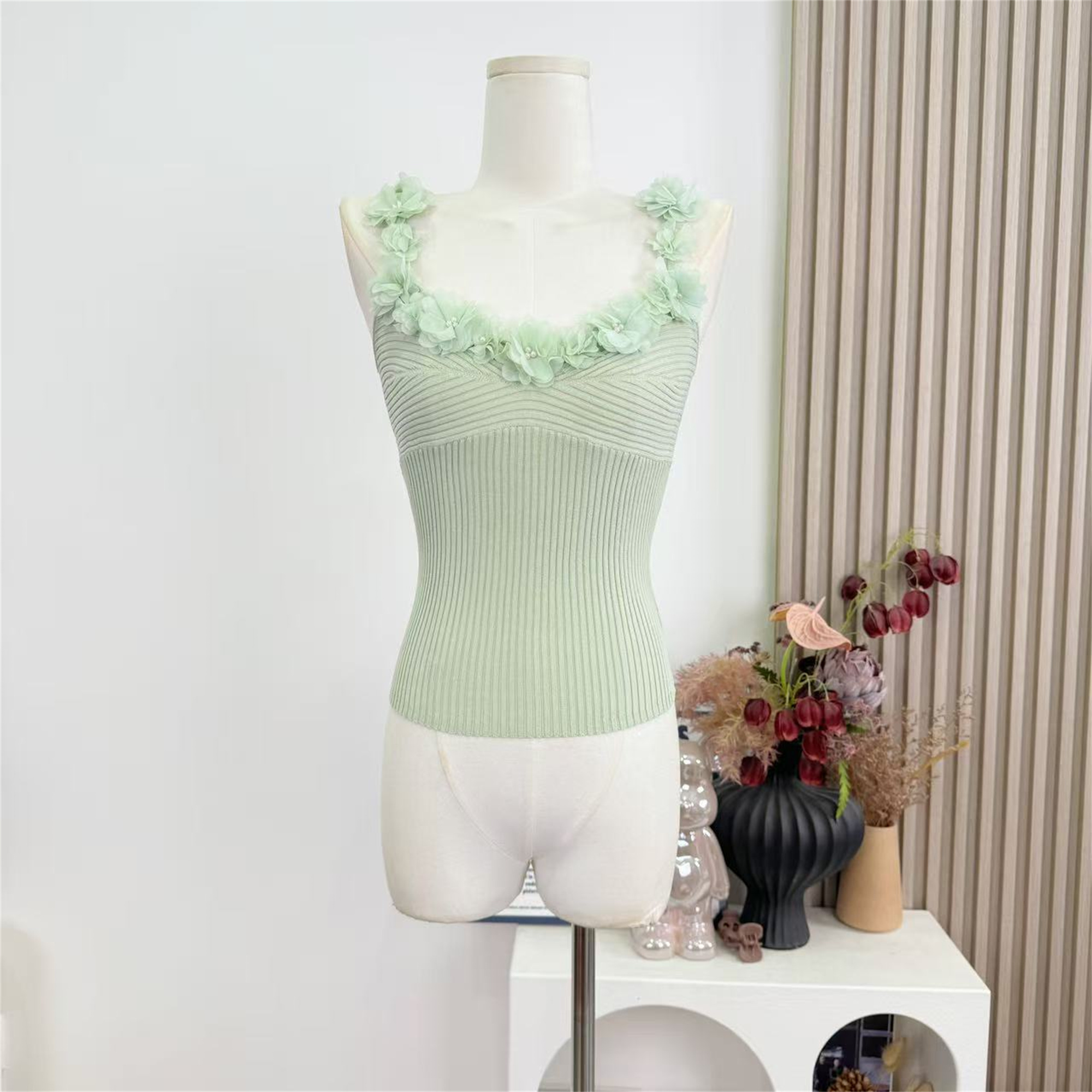 Custom Summer Garden 3D Flower Knit Cami Top for Women - Image 2