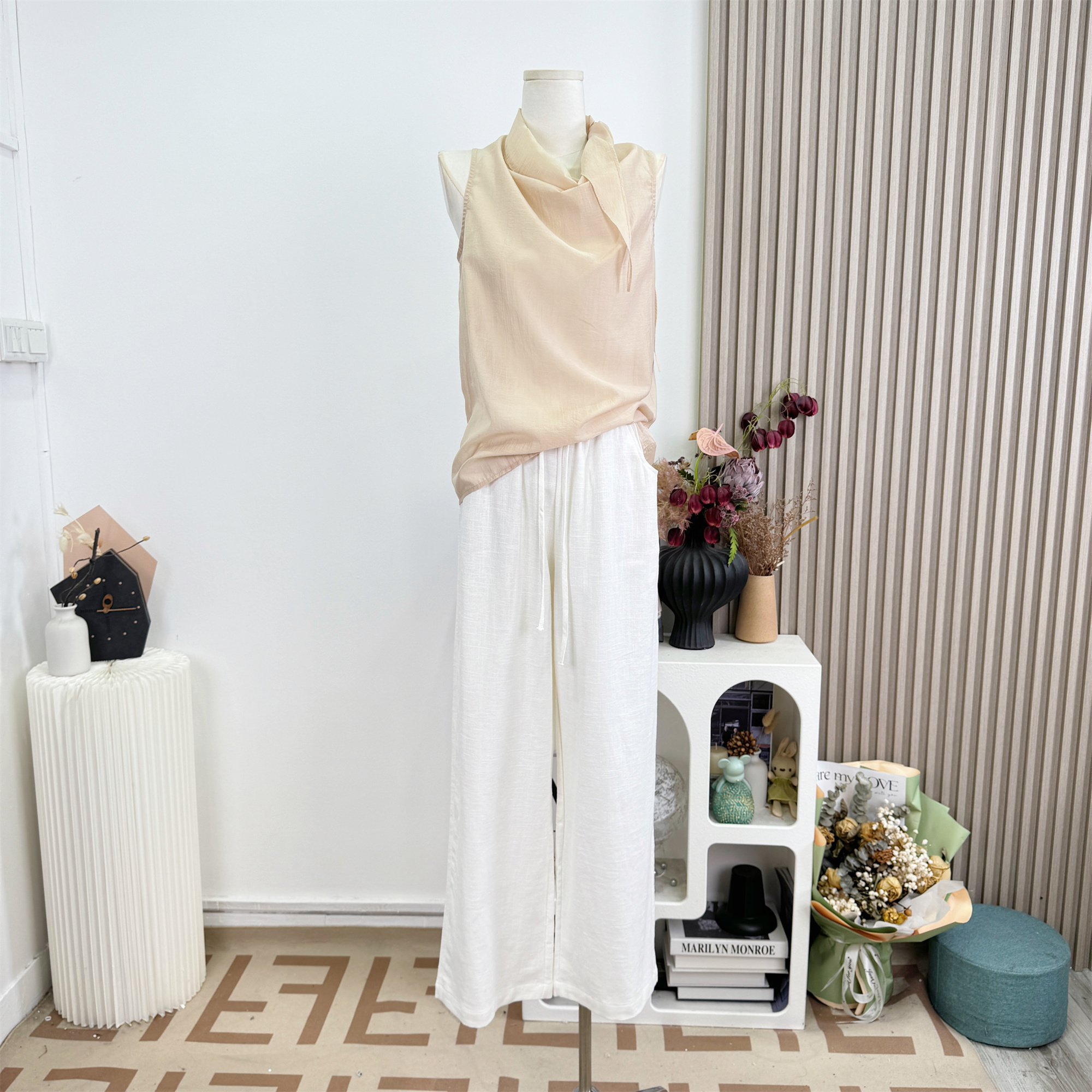 Famouswang Summer New High-End Gentle Style Halter Sleeveless Tencel Shirt Women's Top