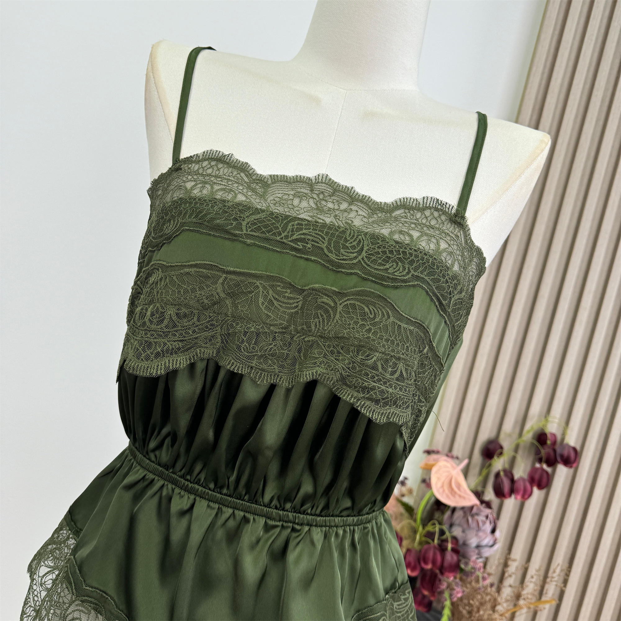 FAY Dark Jade Green Lace Panel Camisole Tank Top - Image 2