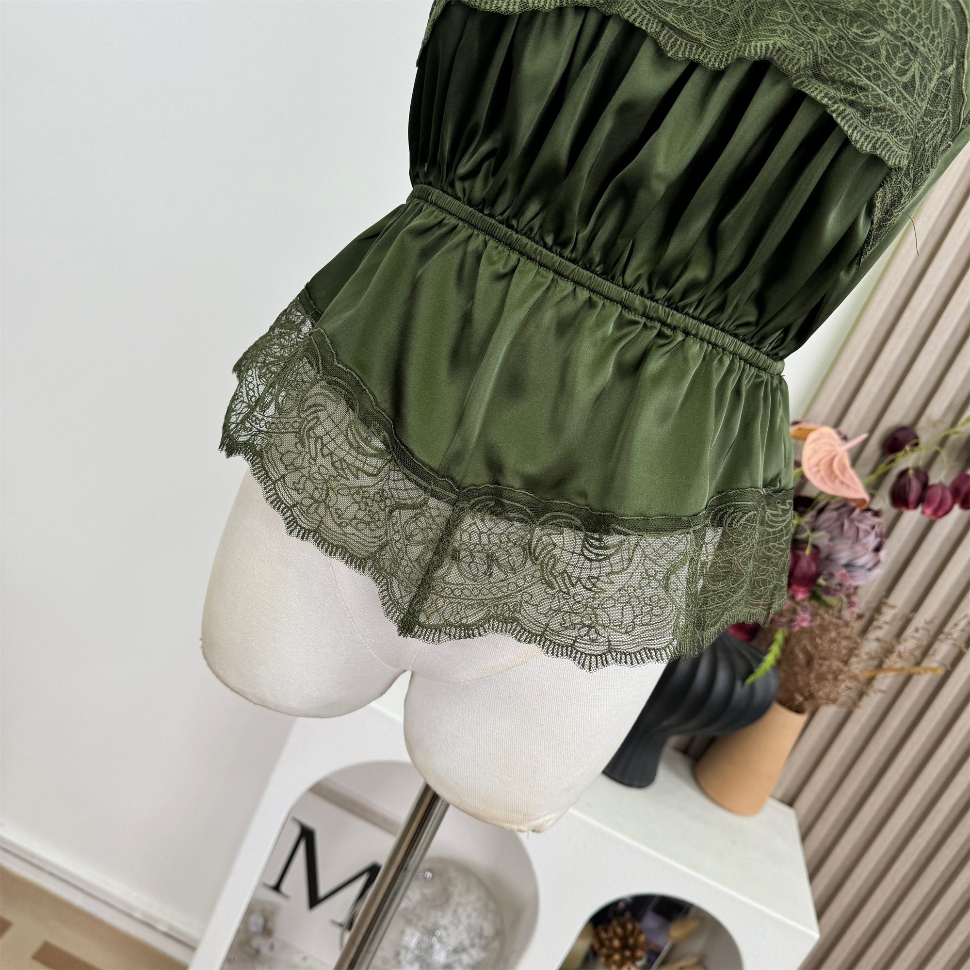 FAY Dark Jade Green Lace Panel Camisole Tank Top - Image 3
