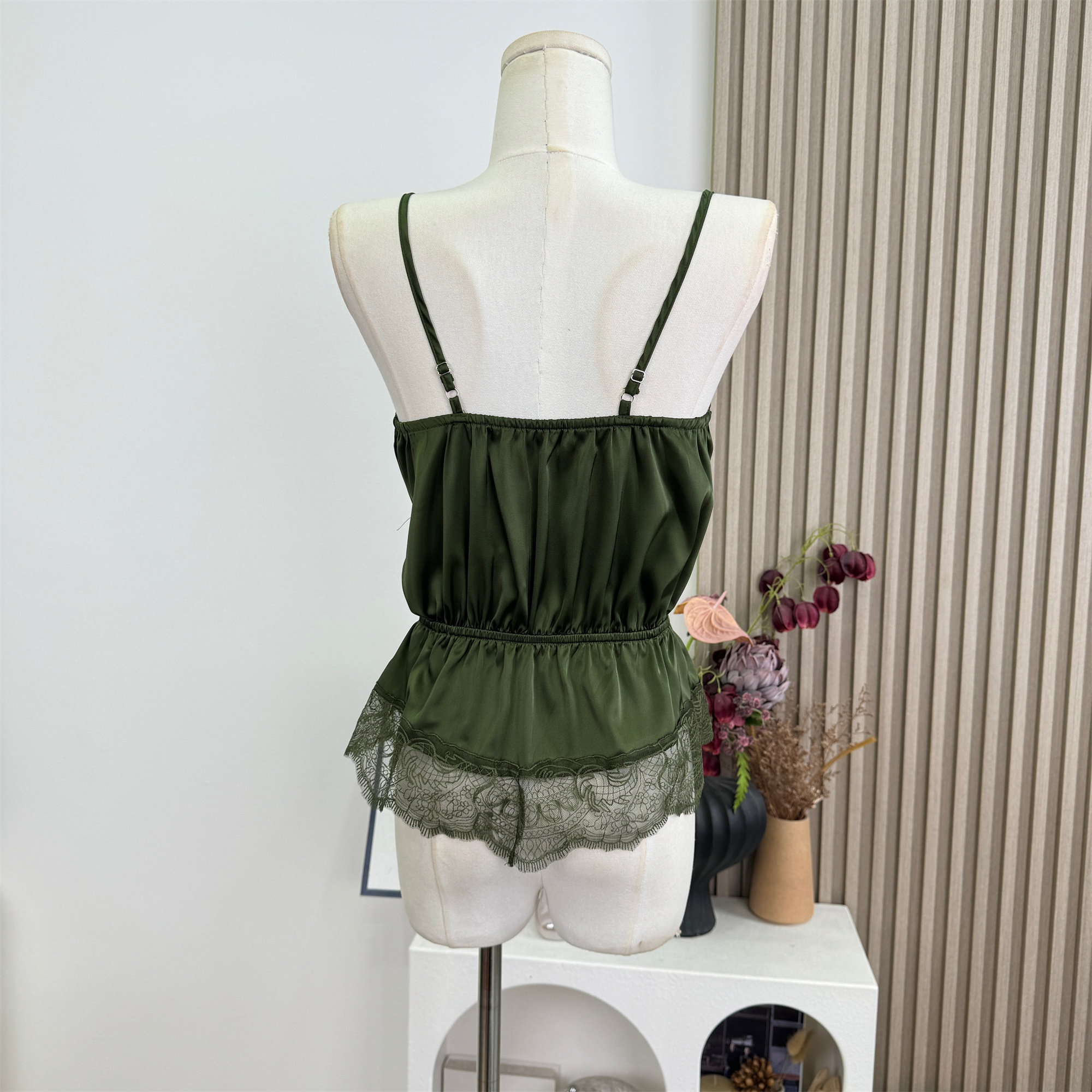 FAY Dark Jade Green Lace Panel Camisole Tank Top - Image 4