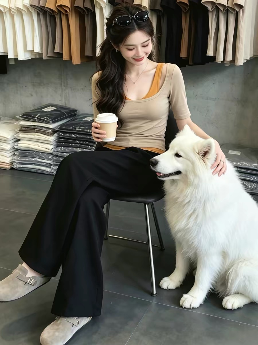 Women's Contrast Color Faux Two-Piece Short Sleeve T-Shirt 2026 Summer Korean Style Gentle Top - Image 2