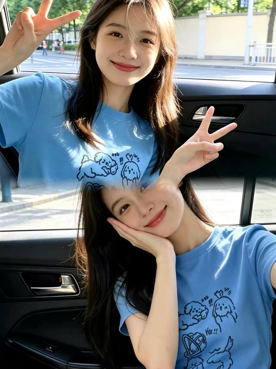 Cute Puppy Slim Fit Short Sleeve T-Shirt for Women 2026 Summer Korean Style Top - Image 4