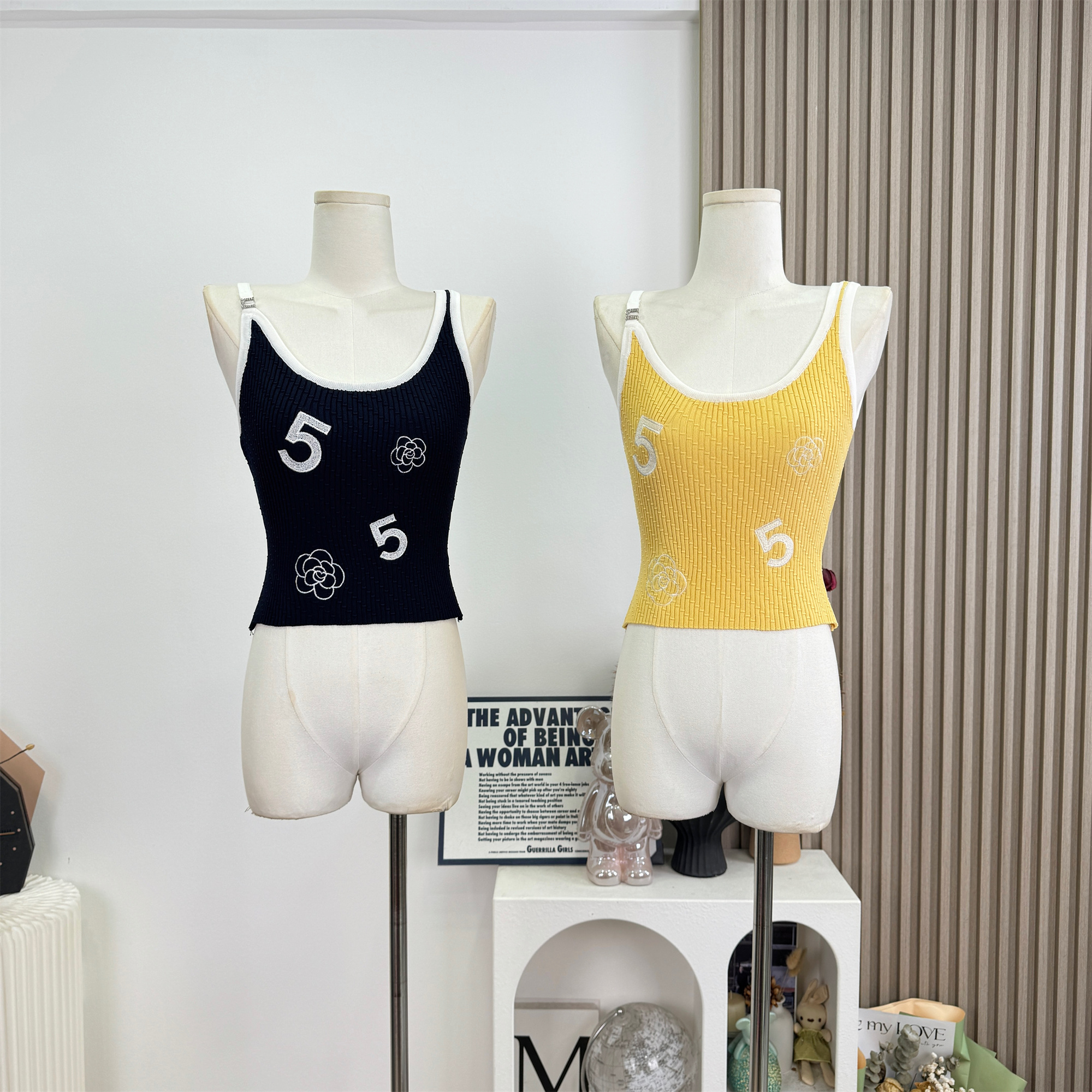 OKMASHOP Chane Summer Love Knit Camisole Top Women Slim V-Neck Tank