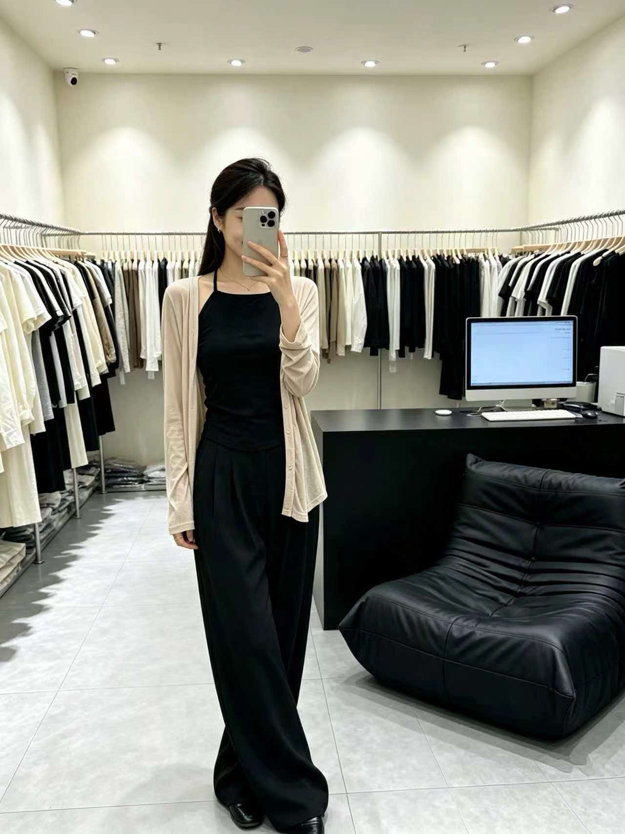 Korean Style Black Open Back Cami Knit Top Women 2026 Fall OOTD Two Piece Set - Image 2