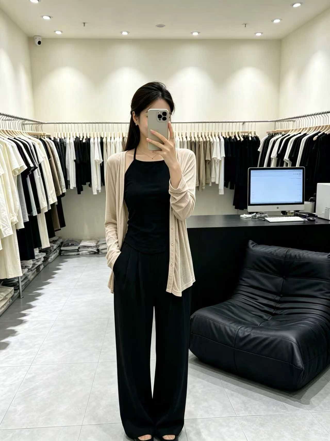 Korean Style Black Open Back Cami Knit Top Women 2026 Fall OOTD Two Piece Set - Image 3