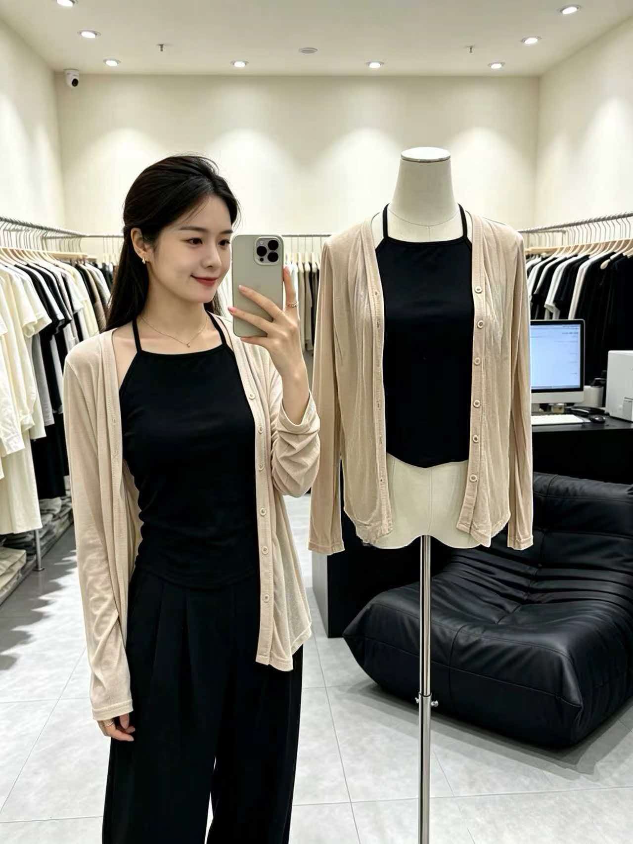 Korean Style Black Open Back Cami Knit Top Women 2026 Fall OOTD Two Piece Set