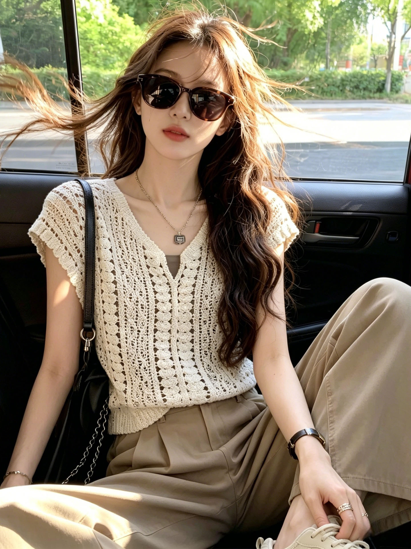 Women's Summer Cotton Two-Piece Set with Sleeveless Vest and Cami Top