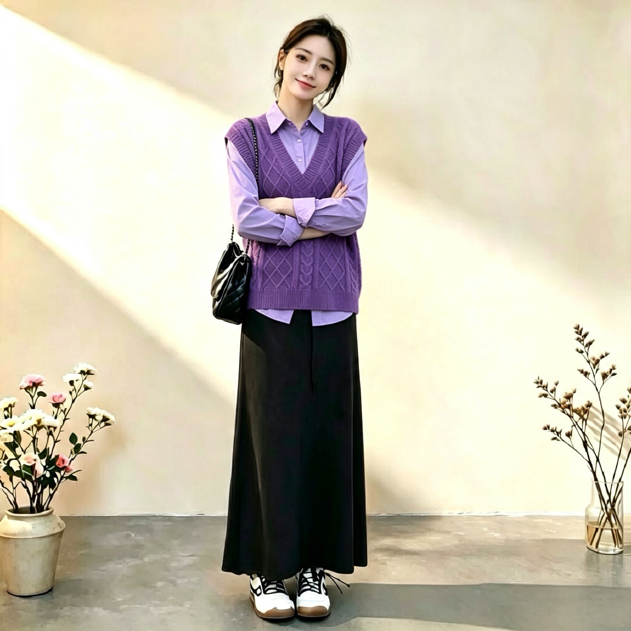 Women's 2026 Autumn Korean Style Two-Piece Shirt and Vest Set