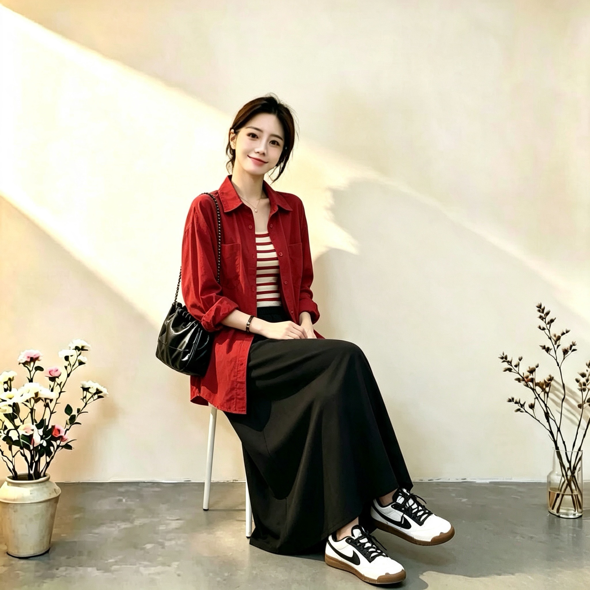 Dopamine Red Relaxed Sun Protection Long Sleeve Shirt Jacket Women 2026 Autumn Fashion Set - Image 3