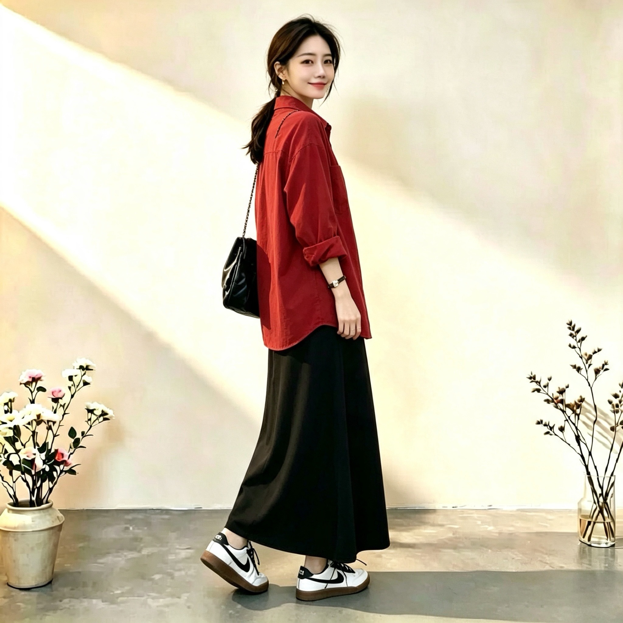 Dopamine Red Relaxed Sun Protection Long Sleeve Shirt Jacket Women 2026 Autumn Fashion Set - Image 5
