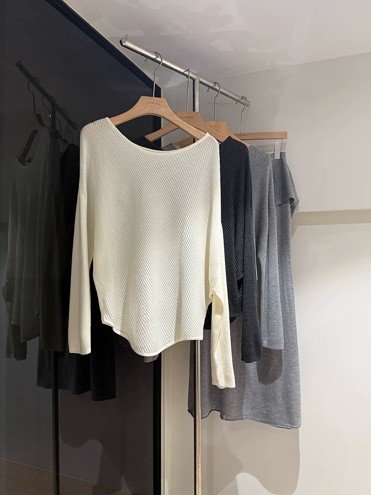 Women's Asymmetric Ribbed Batwing Sleeve Slouchy Pullover Knit Sweater