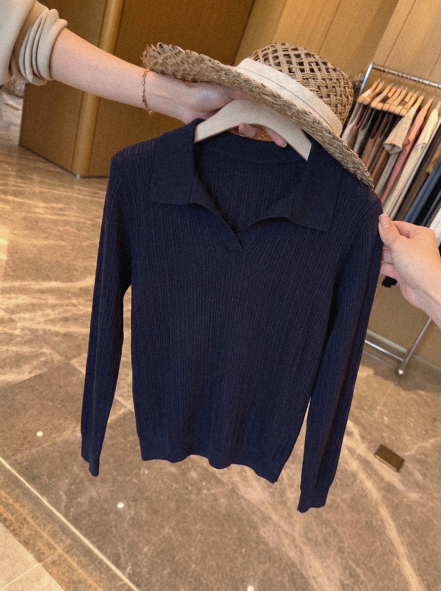 Polo Collar Long Sleeve Knit Sweater for Women Fall Slimming Top - Image 4