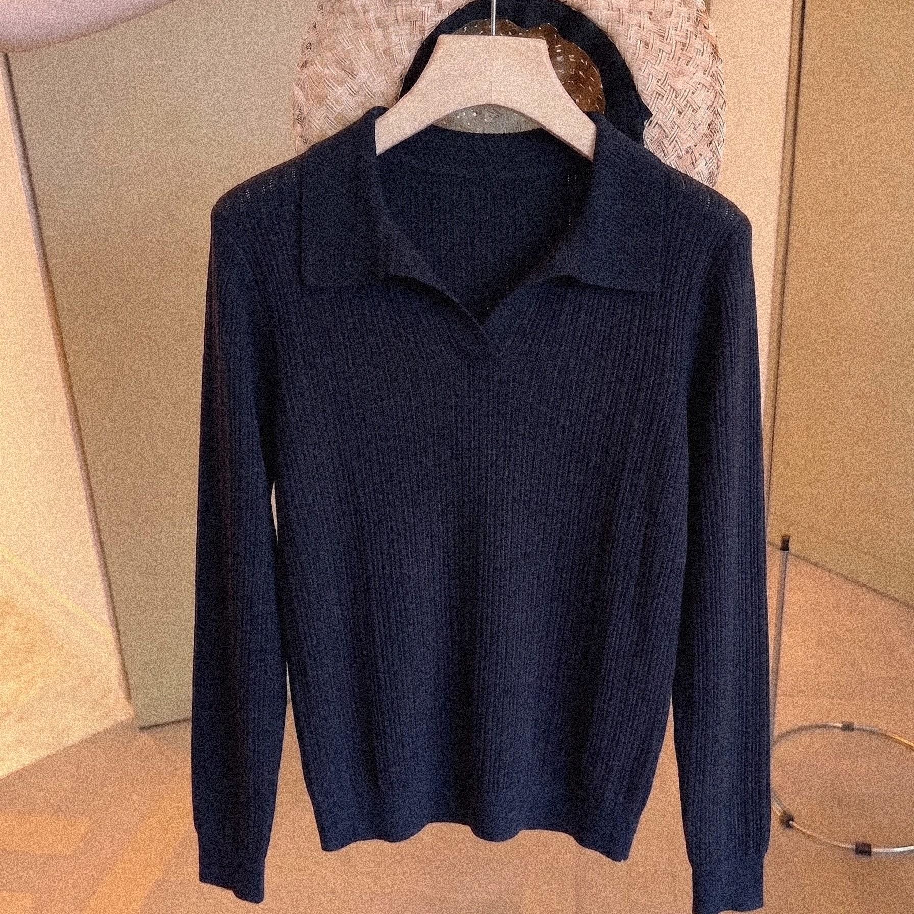 Polo Collar Long Sleeve Knit Sweater for Women Fall Slimming Top - Image 5
